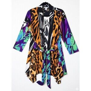 Alberto Makali Beaded Mixed Print Open Front Kimono Cardigan - XL